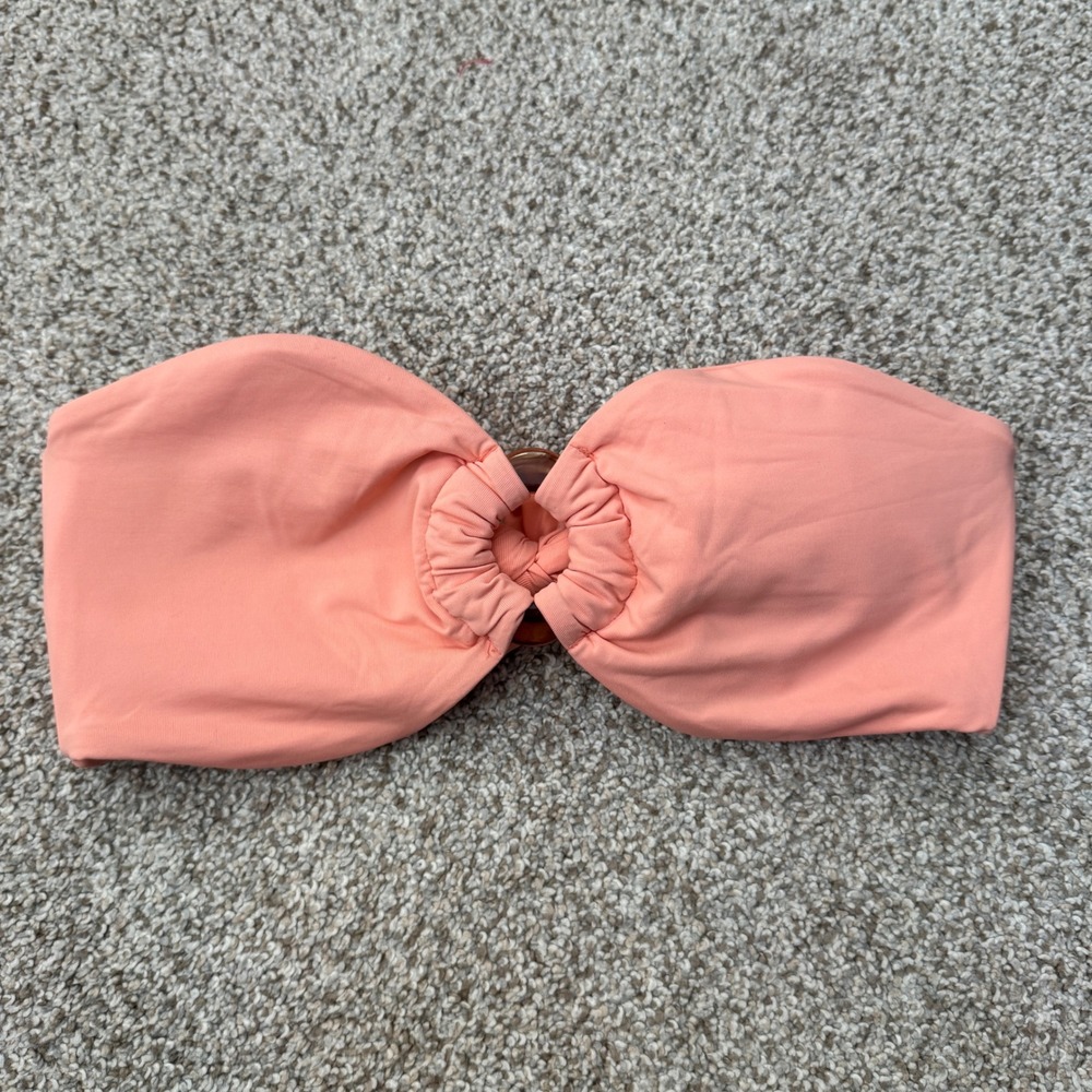 Dippin Daisys Coral Peach Bandeau Bikini Top Center Ring Tie Back Small